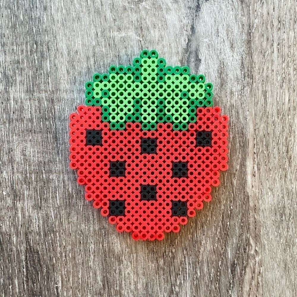 Strawberry fruit magnet perler beads red
